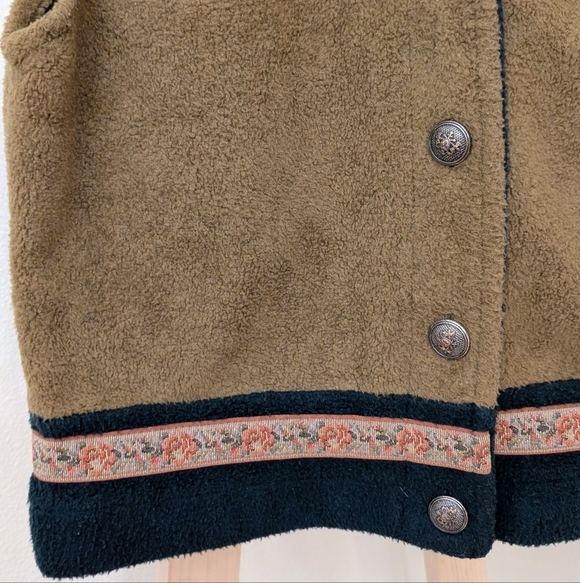 Vintage 90's Floral Trim Sleeveless Button Front Vest In Tan/Forest Green - Picture 3 of 10